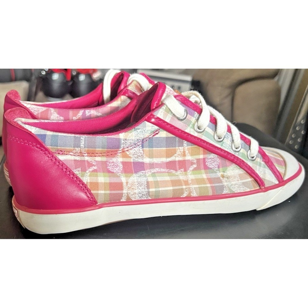 Coach Signature Barrett Pink Plaid Low Top Lace Up Women's Shoes 8.5B